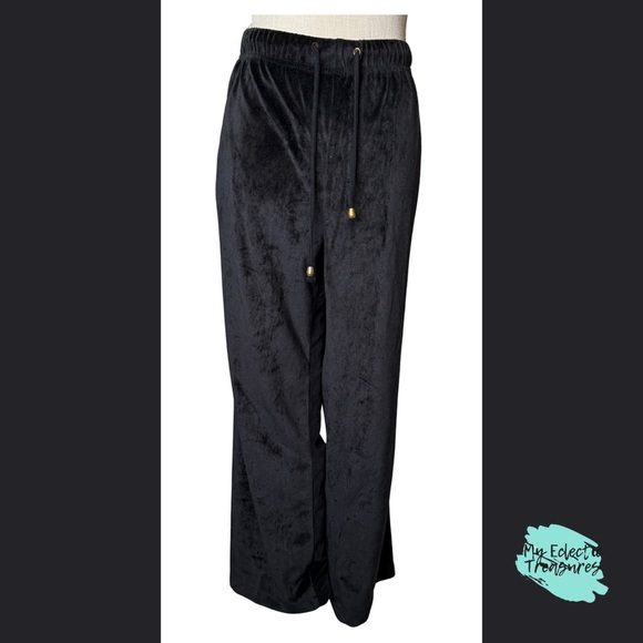 Black Velvet Drawstring Pants - Picture 1 of 9